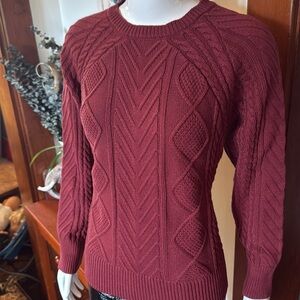 NWT FDJ size small Women's Burgundy Cable Knit Sweater